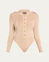 Tom Ford Button-front Polo Bodysuit In Soft Beige