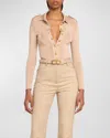 Tom Ford Button-front Polo Bodysuit In Soft Beige
