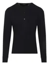 Tom Ford Mens Black Henley Ribbed Relaxed-fit Cotton-blend T-shirt In Black