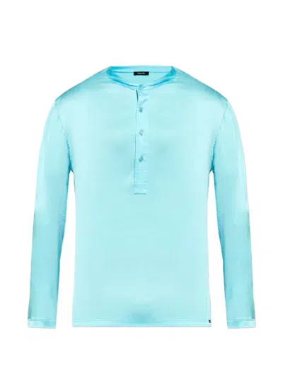 Tom Ford Button-placket Pajama Top In Blue