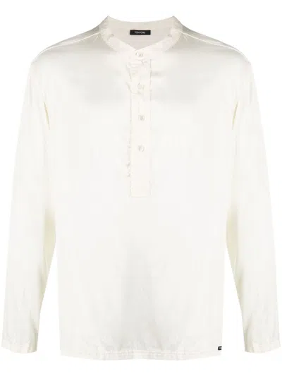 Tom Ford Button-placket Satin Shirt In Nude