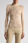Tom Ford Button Shoulder Rib Turtleneck Top In Soft Beige