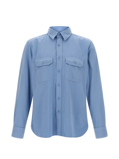 Tom Ford Faille Shirt Long Sleeves Buttoned Collar In Blue