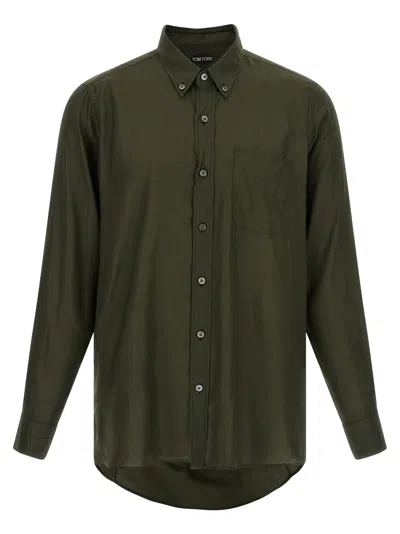 Tom Ford Button-down Gabardine Shirt In Olive