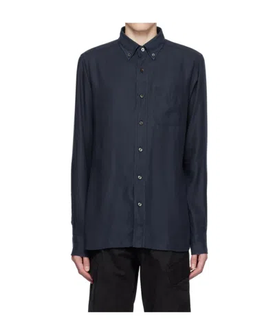 Tom Ford Buttoned-collar Poplin Lyocell Shirt In Black