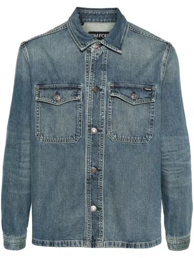 Tom Ford Classic Medium Blue Denim Jacket With Flap Pockets