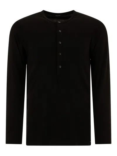 Tom Ford Henley-neck Long-sleeved Jersey T-shirt Clothing In Black