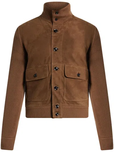 Tom Ford Blouson In Maglia E Suede In Brown