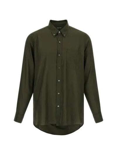 Tom Ford Long Sleeve Shirt Button Collar Pocket In Green