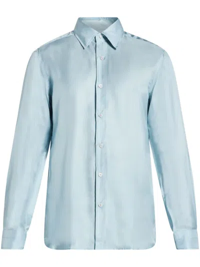 Tom Ford Buttoned Silk Shirt In Blue