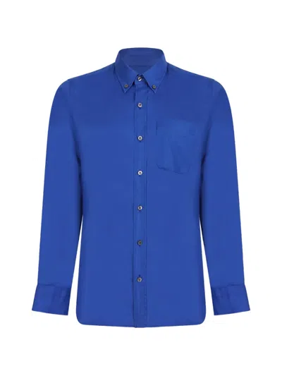 Tom Ford Refined Cotton Voile Fluid Shirt In Blue