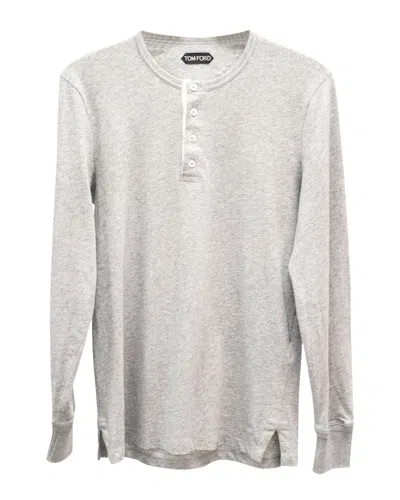 Tom Ford Buttoned-up Long Sleeve T-shirt In Grey Cotton