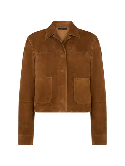 Tom Ford Suede Collared Jacket Long Sleeves Pockets In Brown