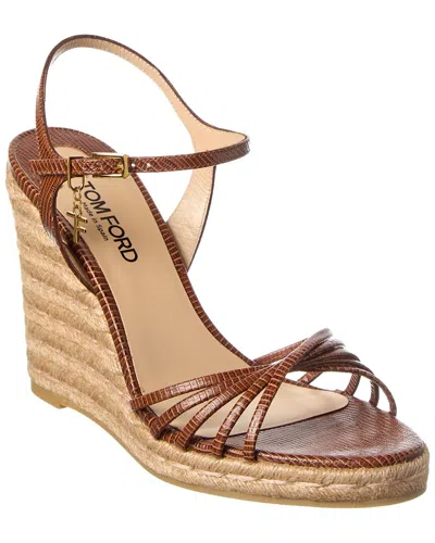 Tom Ford Cabana Leather Wedge Sandal In Brown
