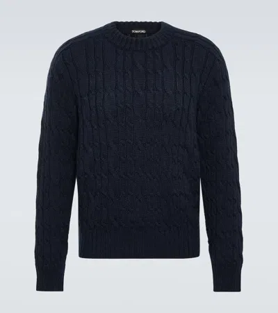 Tom Ford Cable-knit Wool Sweater In Blue