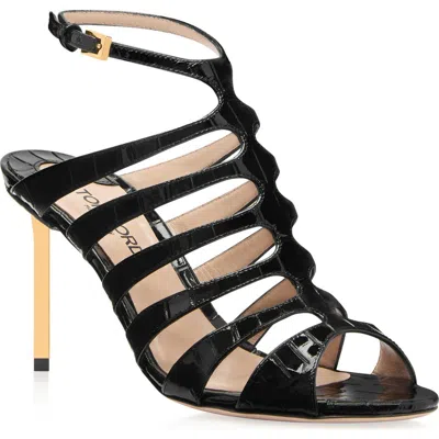 TOM FORD TOM FORD CAGE CROC EMBOSSED ANKLE STRAP STILETTO SANDAL