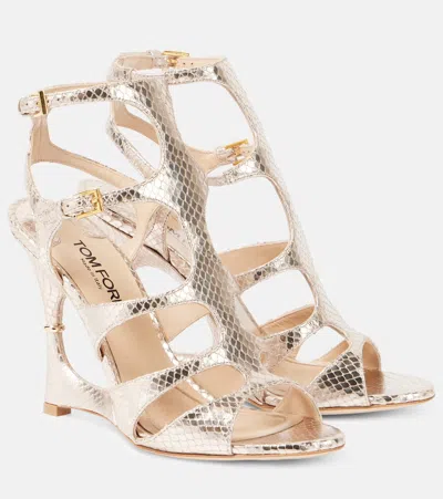 TOM FORD CAGE SNAKE-EFFECT LEATHER SANDALS