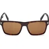 Tom Ford Calder 55mm Square Sunglasses In Shiny Dark Havana Eco