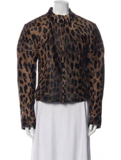 Pre-owned Tom Ford Calf Leather Animal Print Biker Jacket In Multicolor