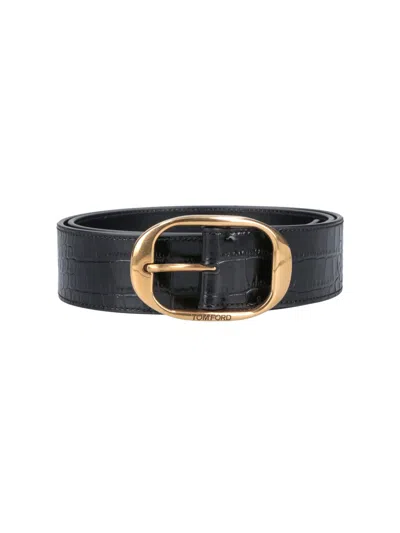 Tom Ford Crocodile Effect Structured Waist Belt Accessory In Black