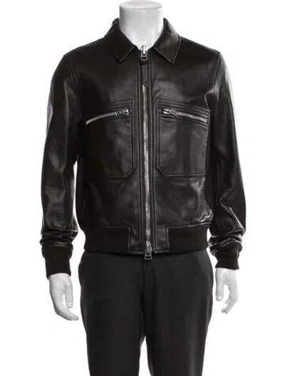 Pre-owned Tom Ford Calf Leather Bomber Jacket In Brown