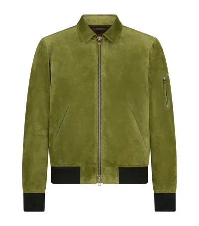 Tom Ford Calf Leather Bomber Jacket In Green