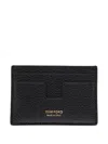 Tom Ford Black Card Holder With Embossed Logo Lettering On The Front In Grained Leather Man In Black