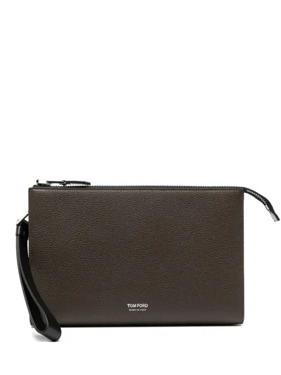 Tom Ford Calf Leather Clutch Bag In Brown