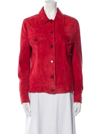 Pre-owned Tom Ford Calf Leather Denim Jacket In Red
