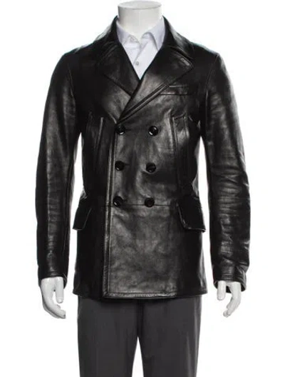 Pre-owned Tom Ford Calf Leather Peacoat In Black
