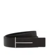 Tom Ford Dark Brown Reversible Textured Silver Buckle Belt In Black