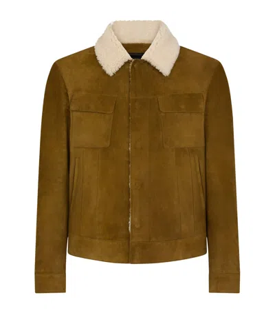 Tom Ford Calf Leather Shearling-trim Bomber Jacket In Brown