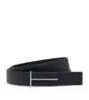Tom Ford Dark Brown Reversible Textured Silver Buckle Belt In Black