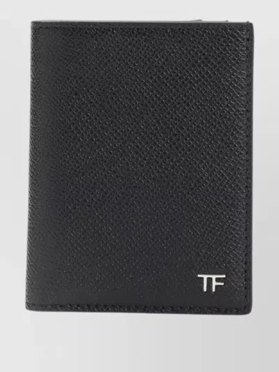 Tom Ford Calf Leather Wallet Bi Fold Compact In Black