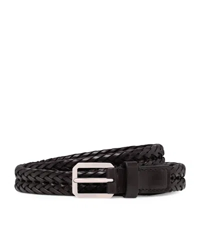 Tom Ford Calf Leather Woven Belt In Brown