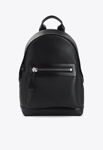 Tom Ford Calf Leather Zip Backpack In Black