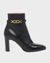 Tom Ford Black Ankle Boots With T Chain Detail In Leather Woman In Black 1n001