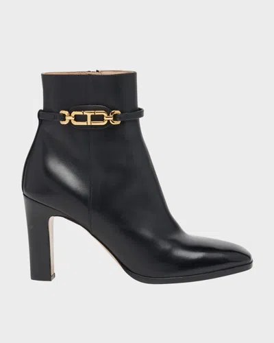 Tom Ford Black Ankle Boots With T Chain Detail In Leather Woman