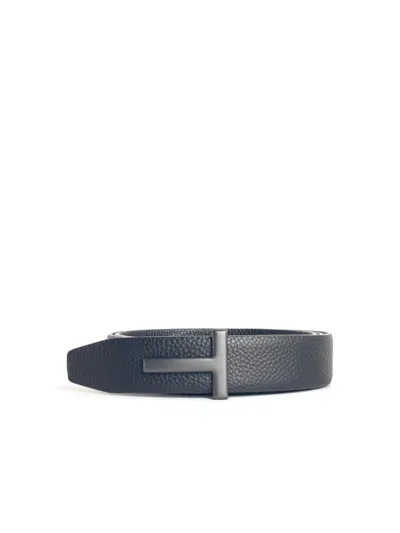 Tom Ford Calfskin Leather Belt With Monogram Buckle In Black