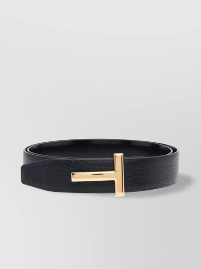 Tom Ford Calfskin Textured Leather Adjustable Belt In Black