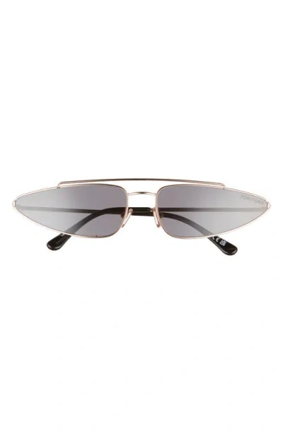 Tom Ford Cam 65mm Oversize Geometric Sunglasses In Shiny Rose Gold/smoke