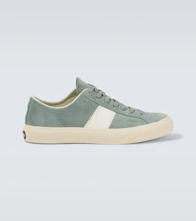 Tom Ford Cambridge Leather-trimmed Suede Sneakers In Blue