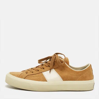Pre-owned Tom Ford Cambridge Size 42.5 Tan/white Leather And Suede Lace Up Sneakers In Brown