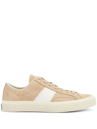 Tom Ford Cambridge Leather-trimmed Suede Sneakers In Neutrals
