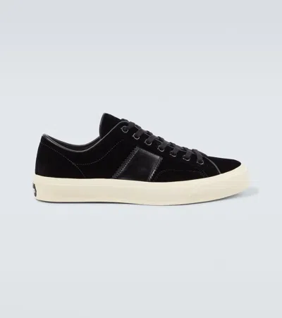 Tom Ford Cambridge Velvet Sneakers In Black + Cream