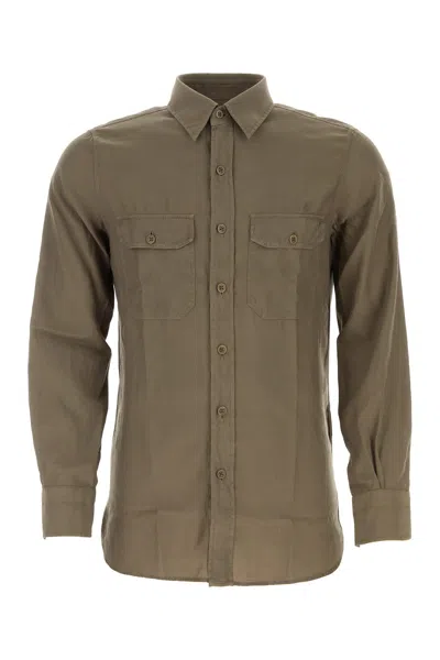 Tom Ford Buttoned Collar Cupro Blend Shirt In Green