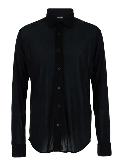 Tom Ford Camicia In Jersey Di Seta Lucida In Black