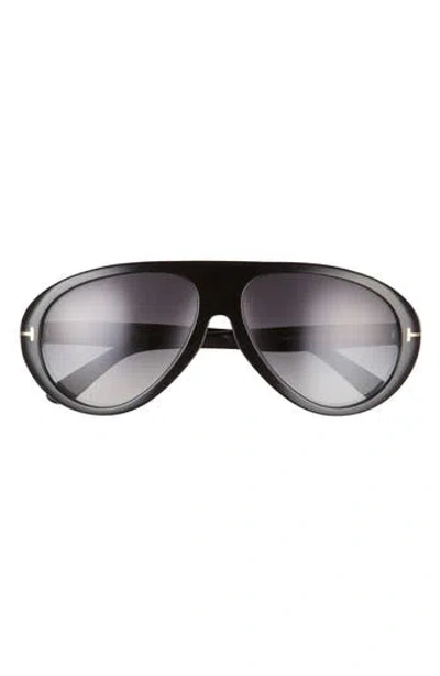 Tom Ford Camillo 60mm Pilot Sunglasses In Shiny Black/smoke