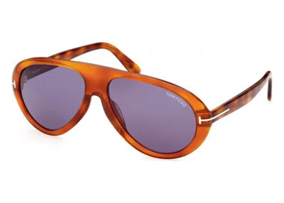 Pre-owned Tom Ford Camillo Pilot Sunglasses60) In Havana/blue (ft0988/53v