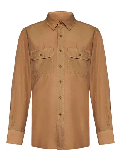 Tom Ford Dark Fawn Fluid Cotton And Cupro Twill Shirt In Beige